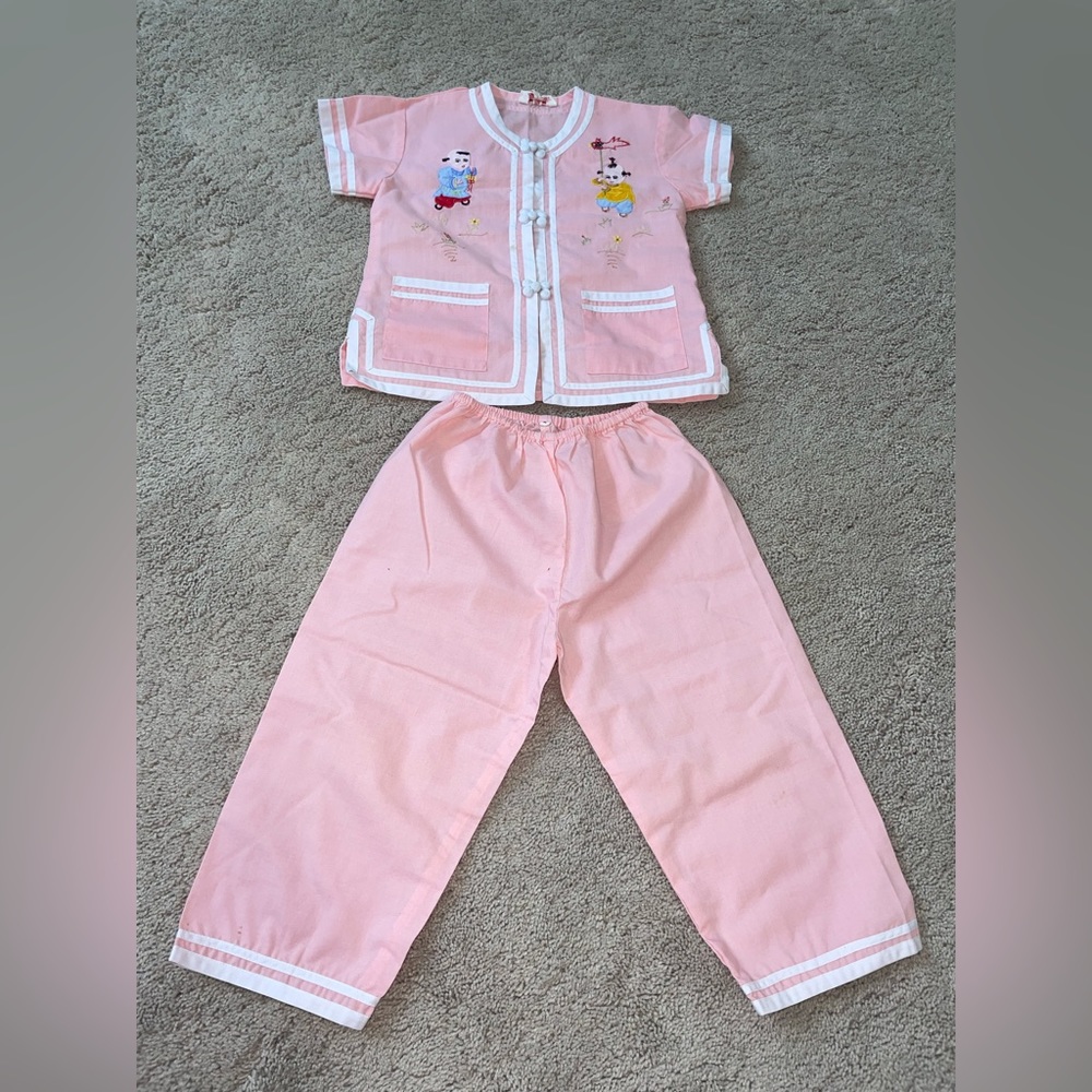 Vintage Chinese Kimono Plum Blossoms Kids Clothing Size 2 Pink
